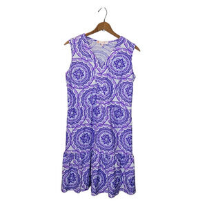 Jude Connally Annabelle Sleeveless Tiered Medalion Lilac Print Dress Size Small